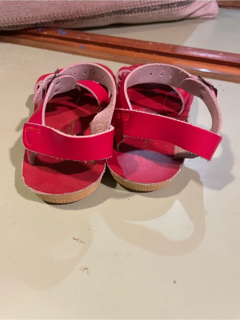 Sun - San Girls' Bright Red Leather Knot-Strap Sandals with Ankle Buckle